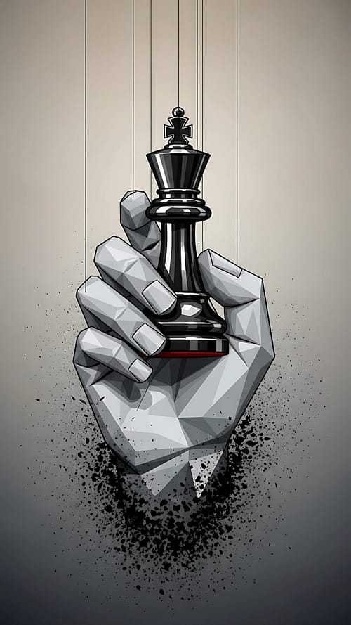 Abstract Hand Holding Black Chess King Piece