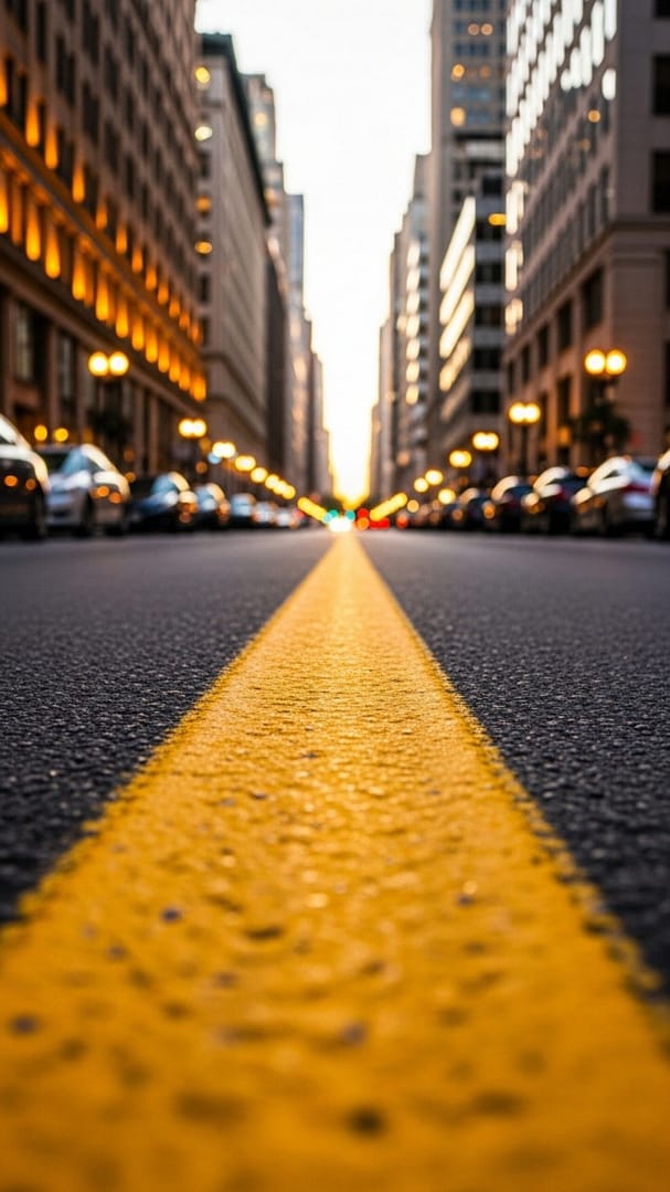 City Street with Yellow Line Mobile Wallpaper